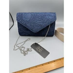 UBORSE Navy Blue Lace Clutch Purse w/ Silver Chain Strap Evening Bag NWT